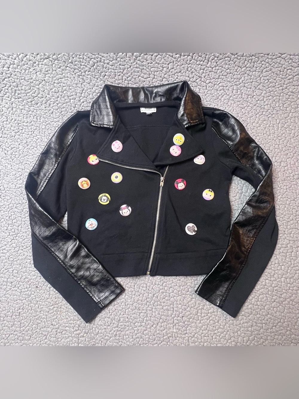 D-Signed Special Edition Girls 10/12 Black Moto Zip Jacket Disney Cropped
